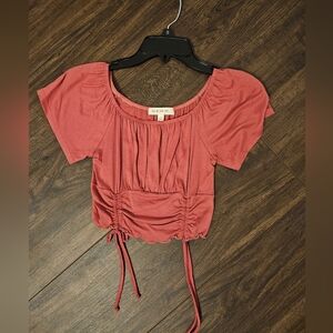 Pink Ruched Tie Short Sleeve Crop Top